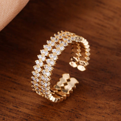 Sweet Geometric Ring For Women With Electroplated Copper And Zircon Inlay Featuring Bezel Setting