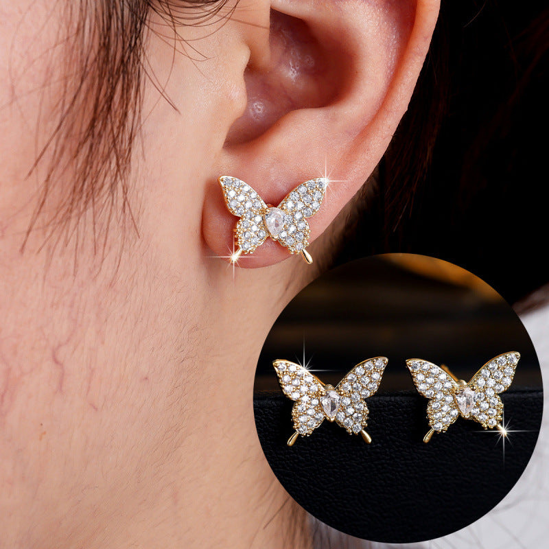 Butterfly Jewelry Set For Women In Gold Brass With Electroplated Finish And Zircon Inlay