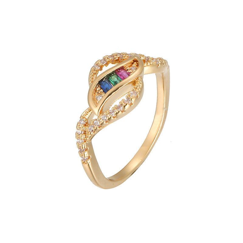 Rainbow Electroplated Copper Ring For Women Featuring Zircon Inlay
