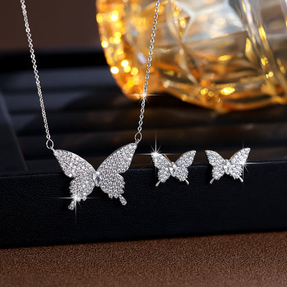 Butterfly Jewelry Set For Women In Gold Brass With Electroplated Finish And Zircon Inlay