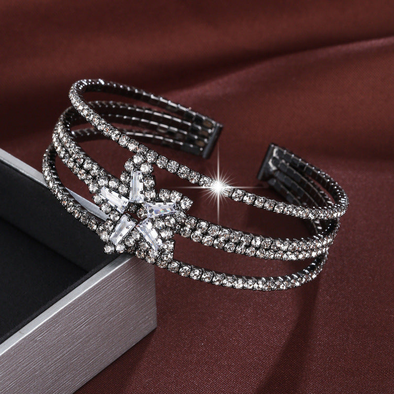 Elegant Star Pattern Copper Bangle With Electroplated Gold Plating And Zircon Inlay