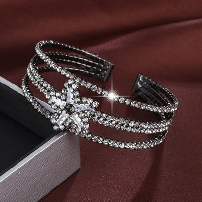 Elegant Star Pattern Copper Bangle With Electroplated Gold Plating And Zircon Inlay