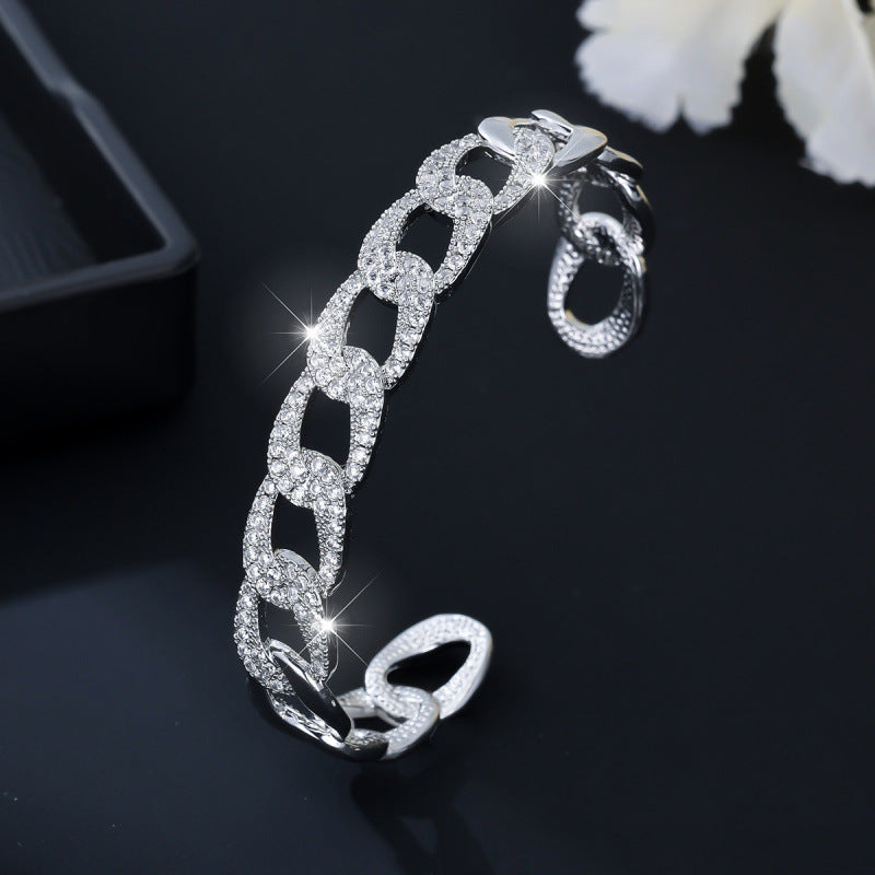 Gold Electroplated Copper Bangle With Platinum Plated Finish And Zircon Inlay, 1 Piece