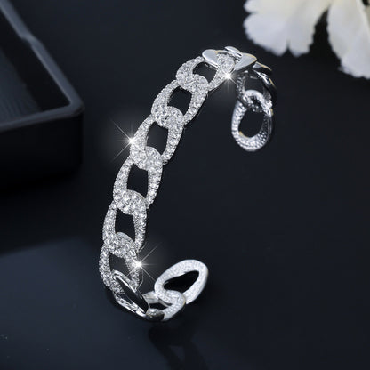 Gold Electroplated Copper Bangle With Platinum Plated Finish And Zircon Inlay, 1 Piece