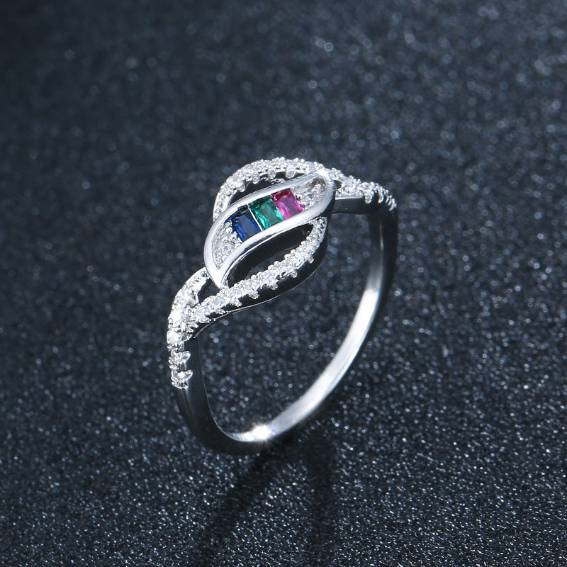 Rainbow Electroplated Copper Ring For Women Featuring Zircon Inlay
