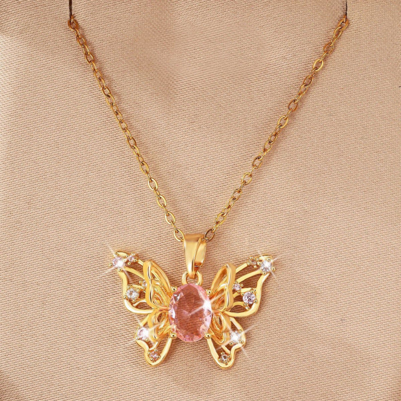 Butterfly Choker Necklace For Women With Copper Cable Chain, Electroplated Finish, And Copper Pendant