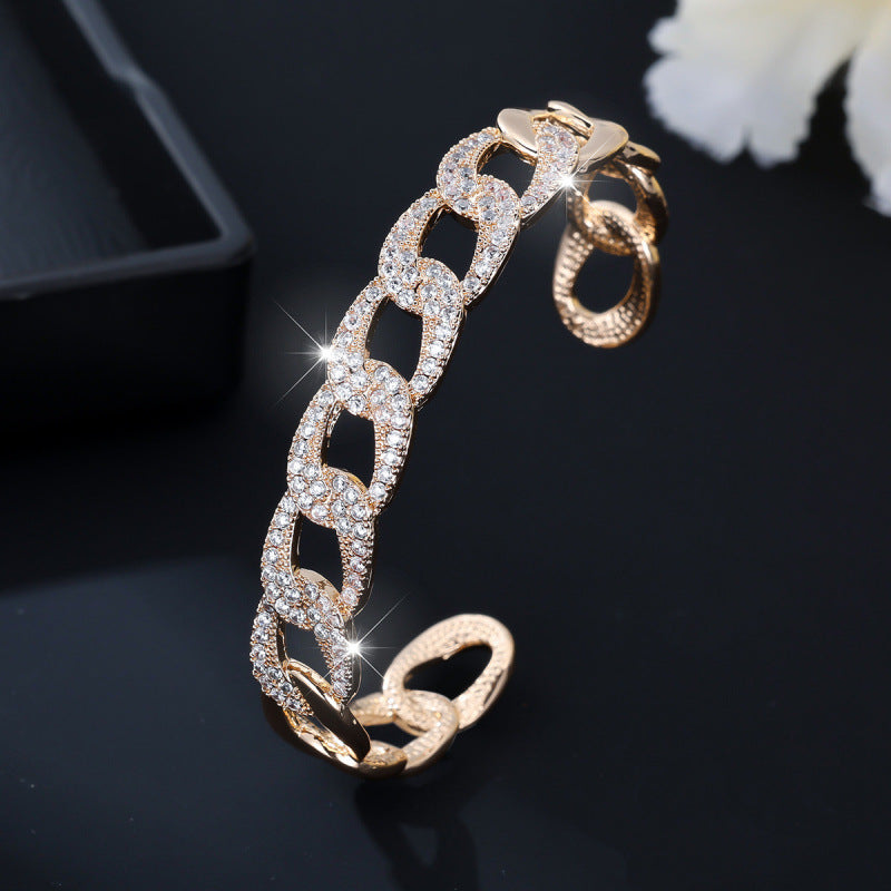 Gold Electroplated Copper Bangle With Platinum Plated Finish And Zircon Inlay, 1 Piece