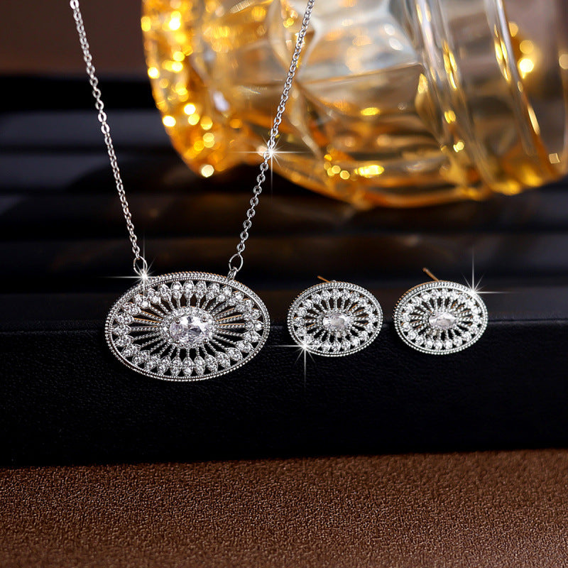 Sunflower Jewelry Set For Women In Gold Brass With Zircon Inlay, 1 Set