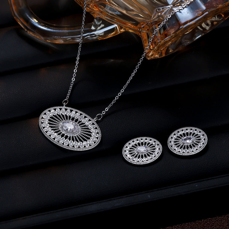 Sunflower Jewelry Set For Women In Gold Brass With Zircon Inlay, 1 Set
