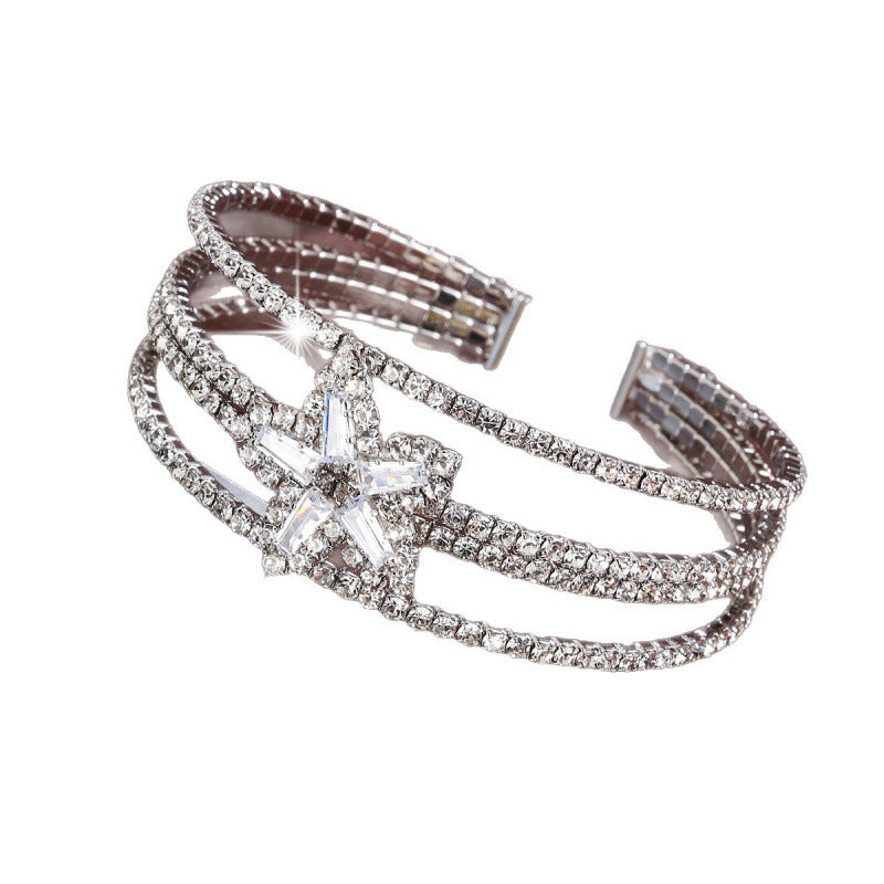 Elegant Star Pattern Copper Bangle With Electroplated Gold Plating And Zircon Inlay
