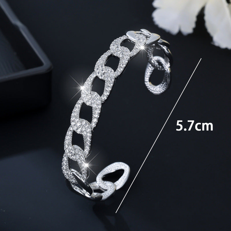 Gold Electroplated Copper Bangle With Platinum Plated Finish And Zircon Inlay, 1 Piece
