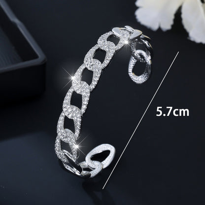 Gold Electroplated Copper Bangle With Platinum Plated Finish And Zircon Inlay, 1 Piece