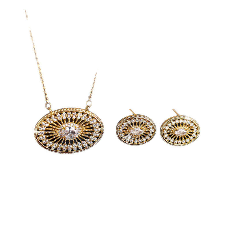 Sunflower Jewelry Set For Women In Gold Brass With Zircon Inlay, 1 Set