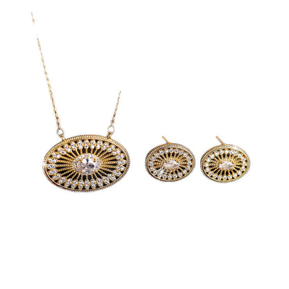 Sunflower Jewelry Set For Women In Gold Brass With Zircon Inlay, 1 Set