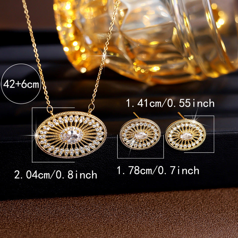 Sunflower Jewelry Set For Women In Gold Brass With Zircon Inlay, 1 Set