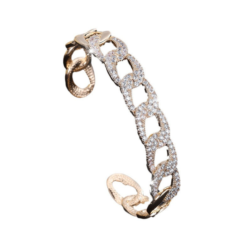 Gold Electroplated Copper Bangle With Platinum Plated Finish And Zircon Inlay, 1 Piece