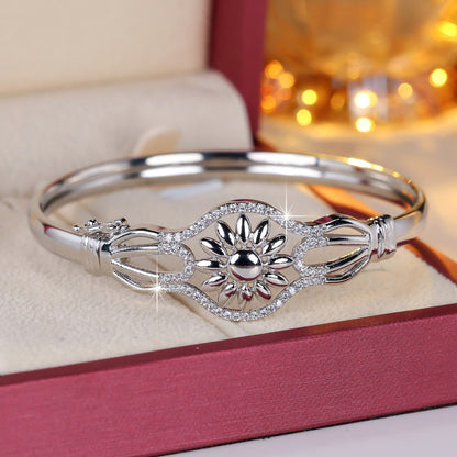 Luxurious Sunflower Bangle In Gold Electroplated Copper With Zircon Inlay