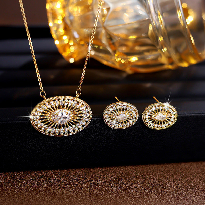 Sunflower Jewelry Set For Women In Gold Brass With Zircon Inlay, 1 Set