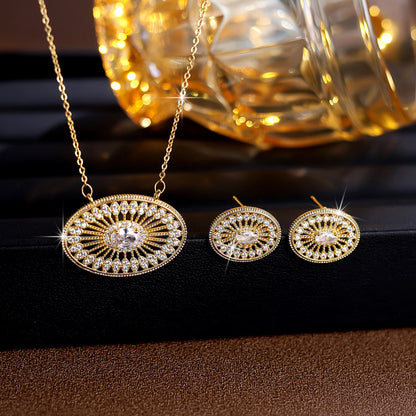 Sunflower Jewelry Set For Women In Gold Brass With Zircon Inlay, 1 Set