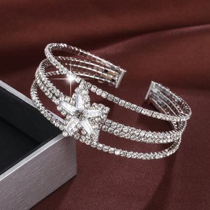 Elegant Star Pattern Copper Bangle With Electroplated Gold Plating And Zircon Inlay