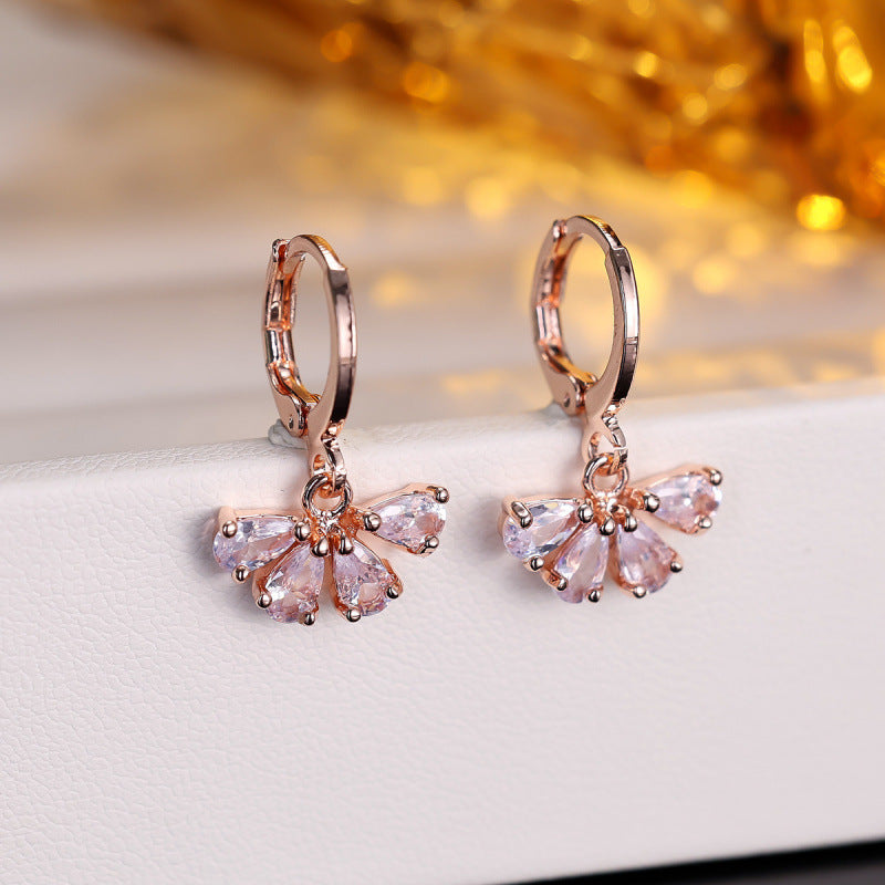 Gold Sector Drop Earrings For Women Featuring Copper Ear Pins And Zircon Inlay Material