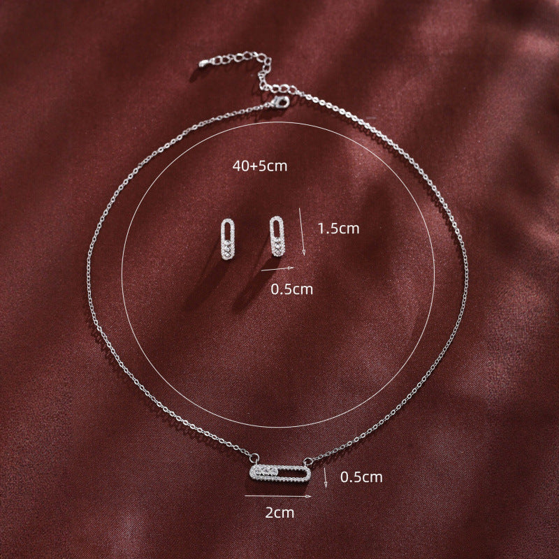 Women’s Jewelry Set Featuring Copper Paper Clip Chain With Zircon Inlay, Elegant And Stylish Design