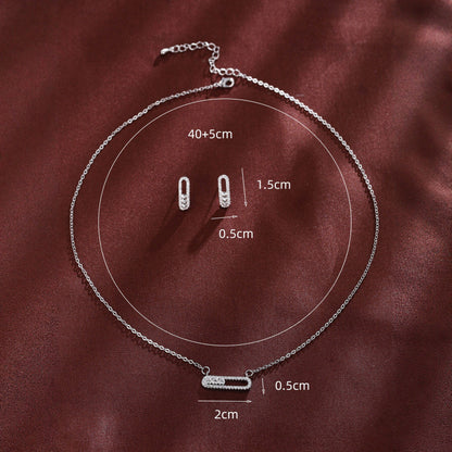Women’s Jewelry Set Featuring Copper Paper Clip Chain With Zircon Inlay, Elegant And Stylish Design