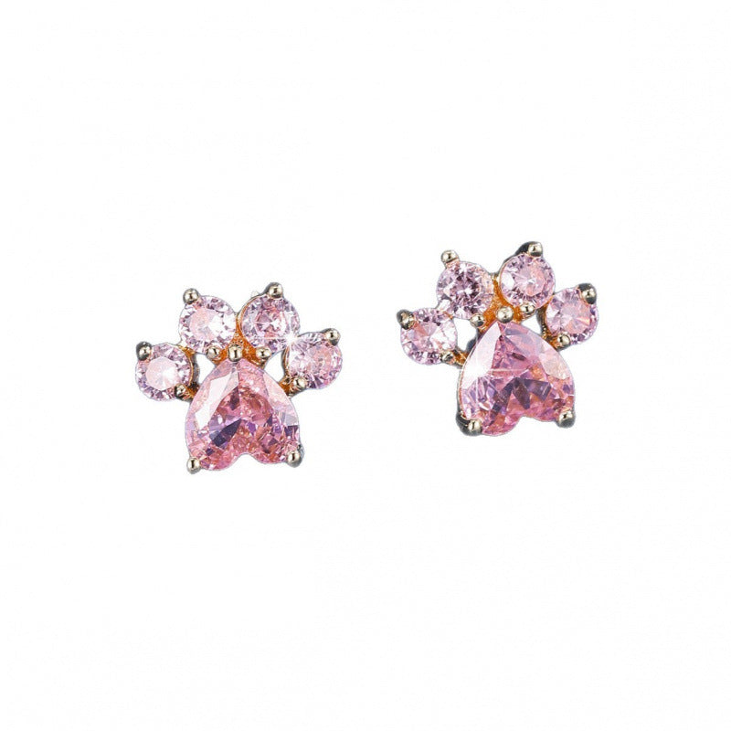 Gold Cat Stud Earrings For Women Featuring Copper Ear Pins And Zircon Inlay