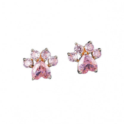 Gold Cat Stud Earrings For Women Featuring Copper Ear Pins And Zircon Inlay