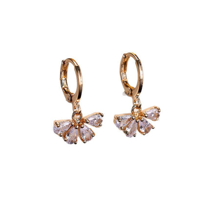 Gold Sector Drop Earrings For Women Featuring Copper Ear Pins And Zircon Inlay Material