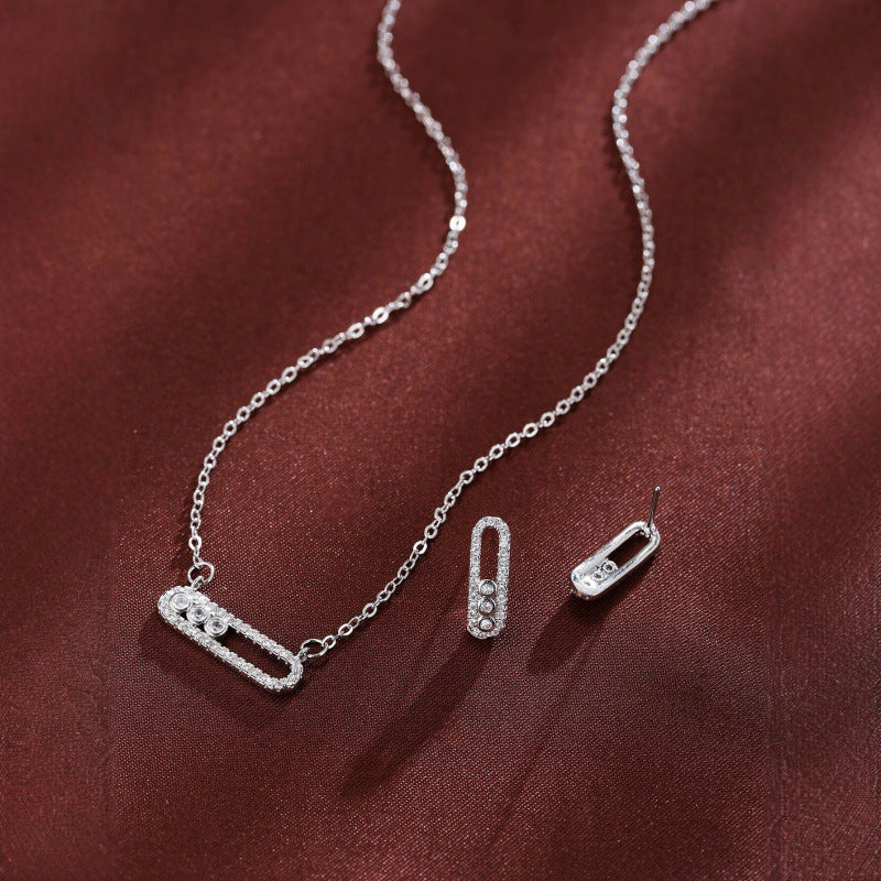 Women’s Jewelry Set Featuring Copper Paper Clip Chain With Zircon Inlay, Elegant And Stylish Design