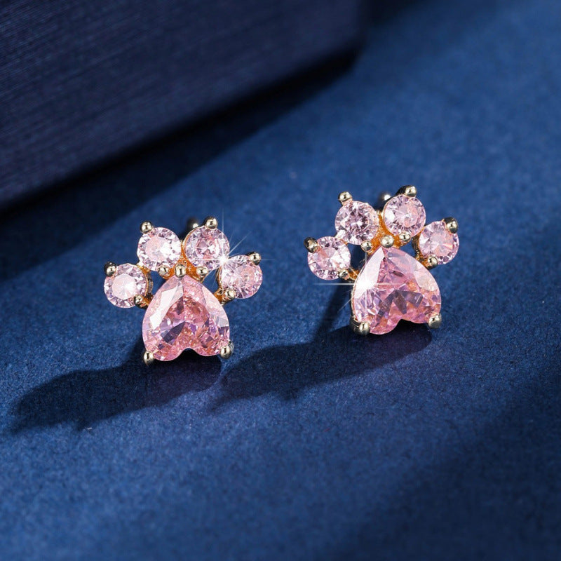 Gold Cat Stud Earrings For Women Featuring Copper Ear Pins And Zircon Inlay