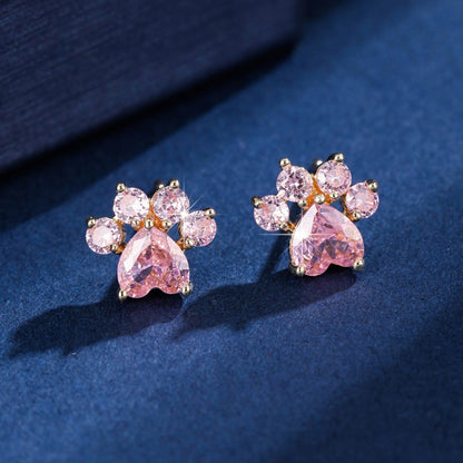 Gold Cat Stud Earrings For Women Featuring Copper Ear Pins And Zircon Inlay