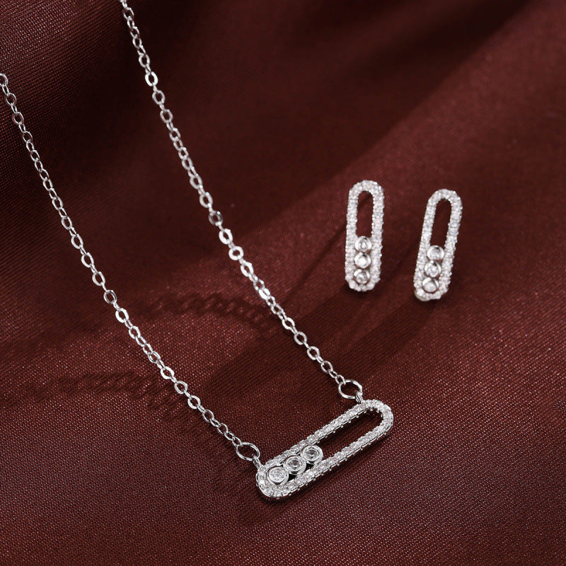 Women’s Jewelry Set Featuring Copper Paper Clip Chain With Zircon Inlay, Elegant And Stylish Design