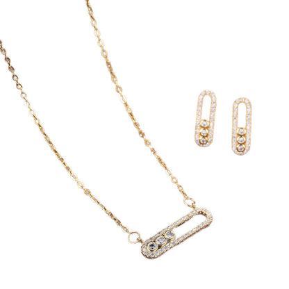 Women’s Jewelry Set Featuring Copper Paper Clip Chain With Zircon Inlay, Elegant And Stylish Design