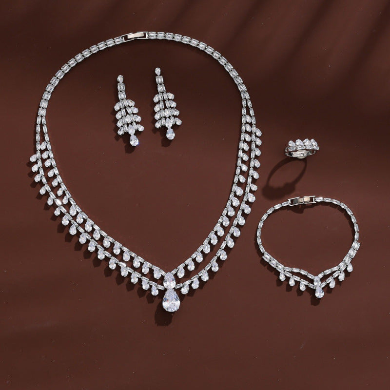 Peacock Tassel Jewelry Set For Women In Electroplated Copper With Zircon Inlay