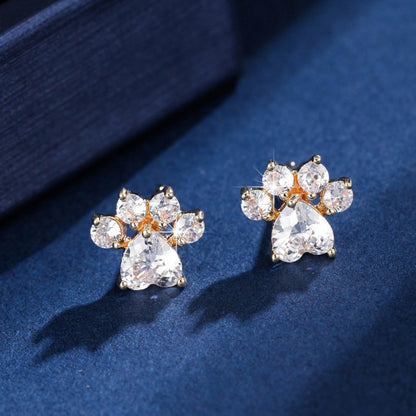 Gold Cat Stud Earrings For Women Featuring Copper Ear Pins And Zircon Inlay