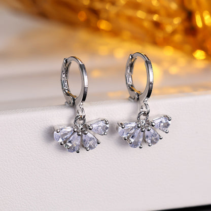 Gold Sector Drop Earrings For Women Featuring Copper Ear Pins And Zircon Inlay Material