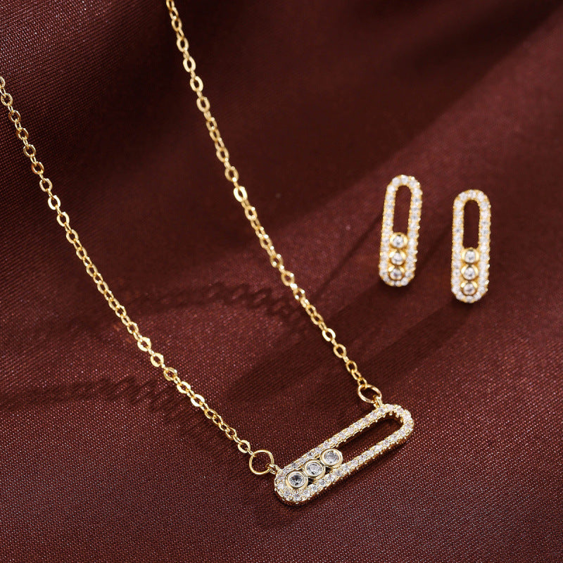Women’s Jewelry Set Featuring Copper Paper Clip Chain With Zircon Inlay, Elegant And Stylish Design