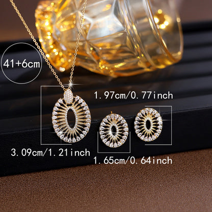 Sunflower Jewelry Set For Women In Copper With Platinum Plated Finish And Zircon Inlay, 1 Set