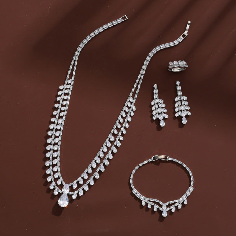 Peacock Tassel Jewelry Set For Women In Electroplated Copper With Zircon Inlay