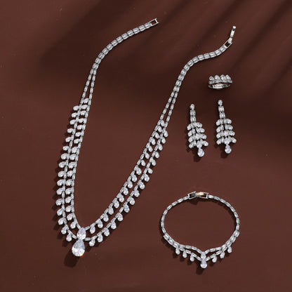 Peacock Tassel Jewelry Set For Women In Electroplated Copper With Zircon Inlay