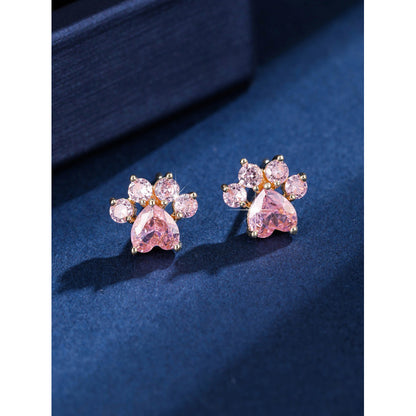 Gold Cat Stud Earrings For Women Featuring Copper Ear Pins And Zircon Inlay