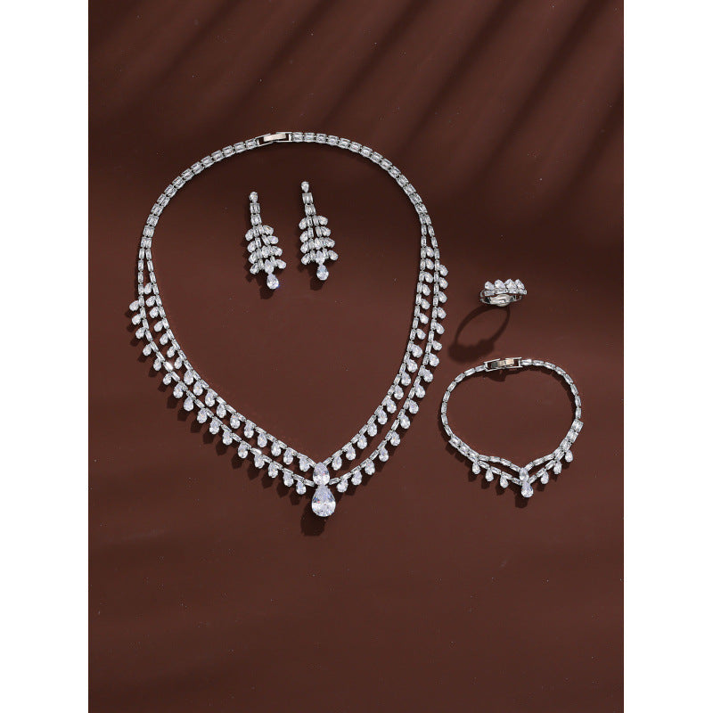 Peacock Tassel Jewelry Set For Women In Electroplated Copper With Zircon Inlay
