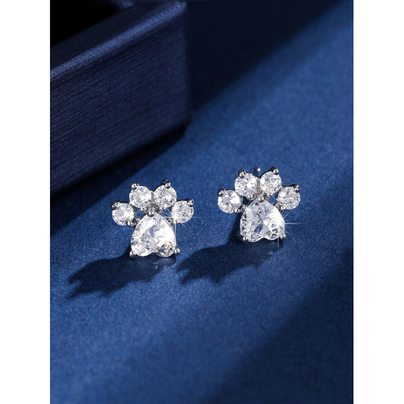 Gold Cat Stud Earrings For Women Featuring Copper Ear Pins And Zircon Inlay