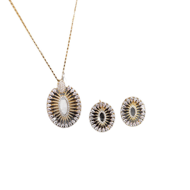 Sunflower Jewelry Set For Women In Copper With Platinum Plated Finish And Zircon Inlay, 1 Set