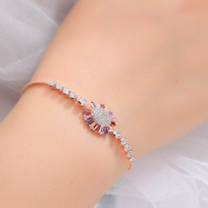 Geometric Copper Bracelet For Women With Claw Setting And Zircon Inlay, Electroplated Gold Plating