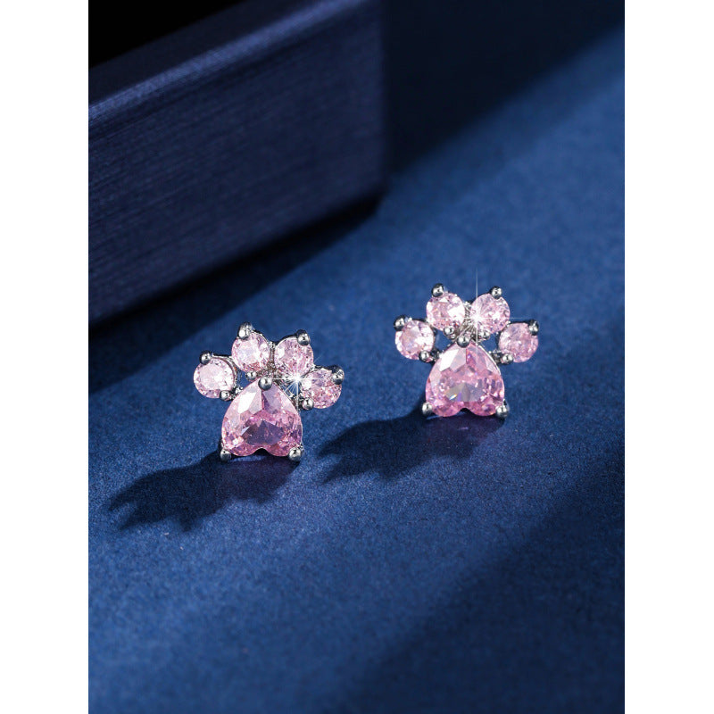 Gold Cat Stud Earrings For Women Featuring Copper Ear Pins And Zircon Inlay