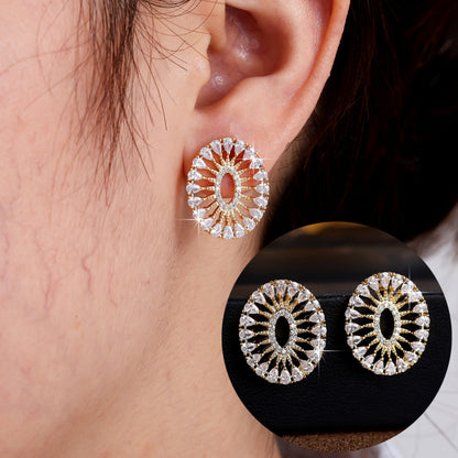 Sunflower Jewelry Set For Women In Copper With Platinum Plated Finish And Zircon Inlay, 1 Set