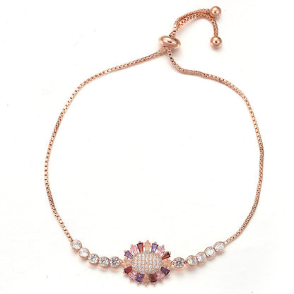 Geometric Copper Bracelet For Women With Claw Setting And Zircon Inlay, Electroplated Gold Plating